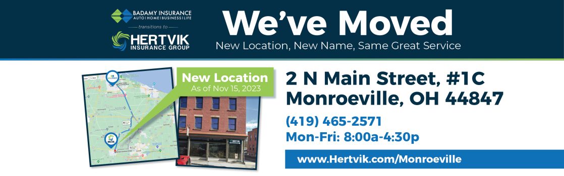 Badamy Insurance Transitions to Hertvik Insurance. Badamy Insurance Office Moves from Sandusky to Monroeville Ohio