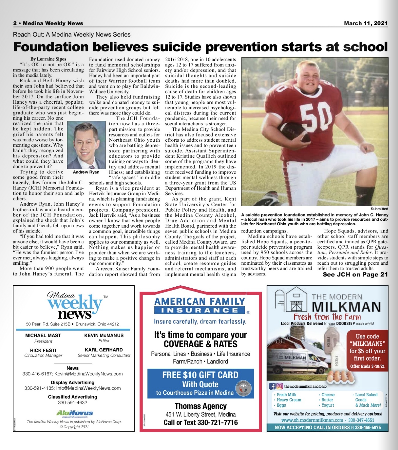 Medina Weekly News JCH Foundation Hertvik