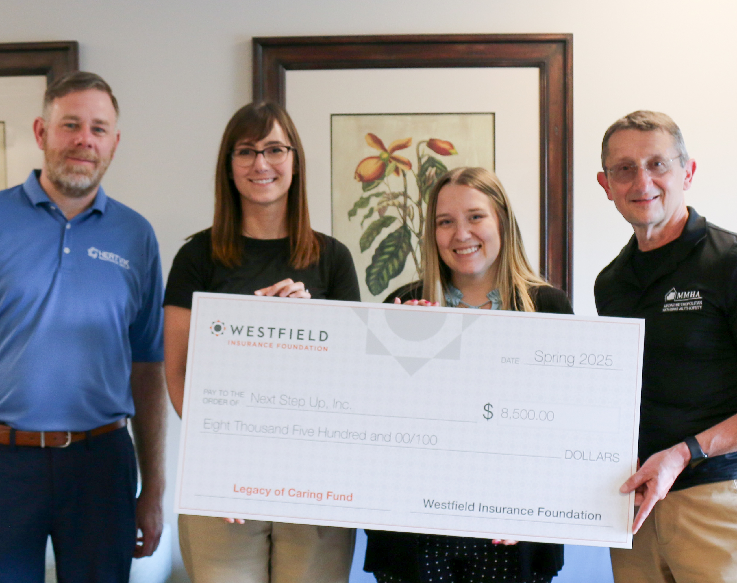 NextStepUp_HertvikCaresBigCheck Hertvik Insurance Hertvik Cares Medina County Next Step Up Emergency Housing Shelter Westfield Legacy of Caring