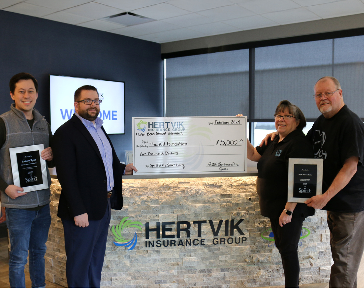 JCH_Hertvik_WestBendSpiritOfTheSilverLining The John C. Haney Memorial Foundation Receives $5,000 Grant from the West Bend Insurance Company 'Spirit of the Silver Lining' Grant Hertvik Insurance Group Medina OH